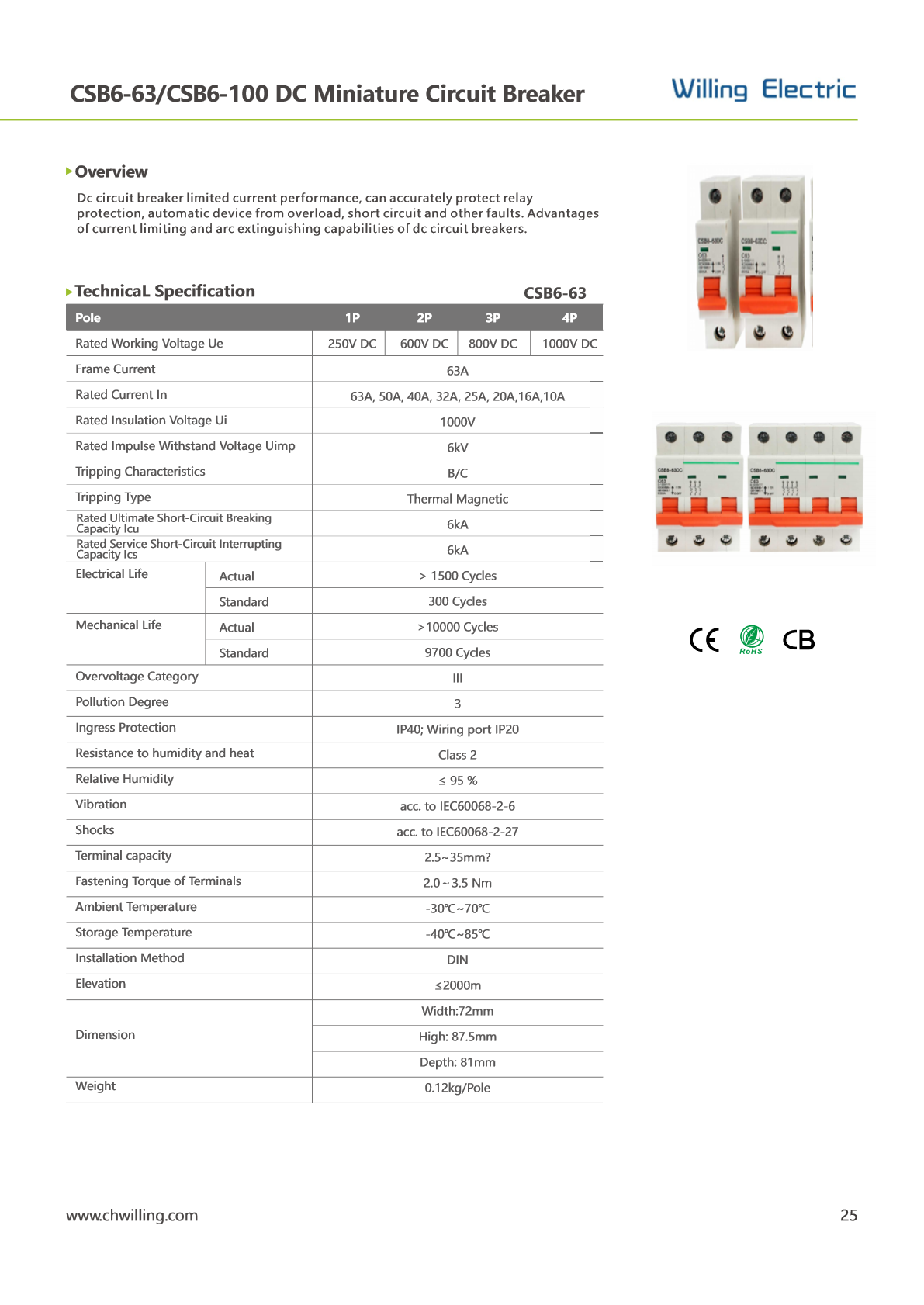 WILLING DC miniature circuit breaker catalogue reference image