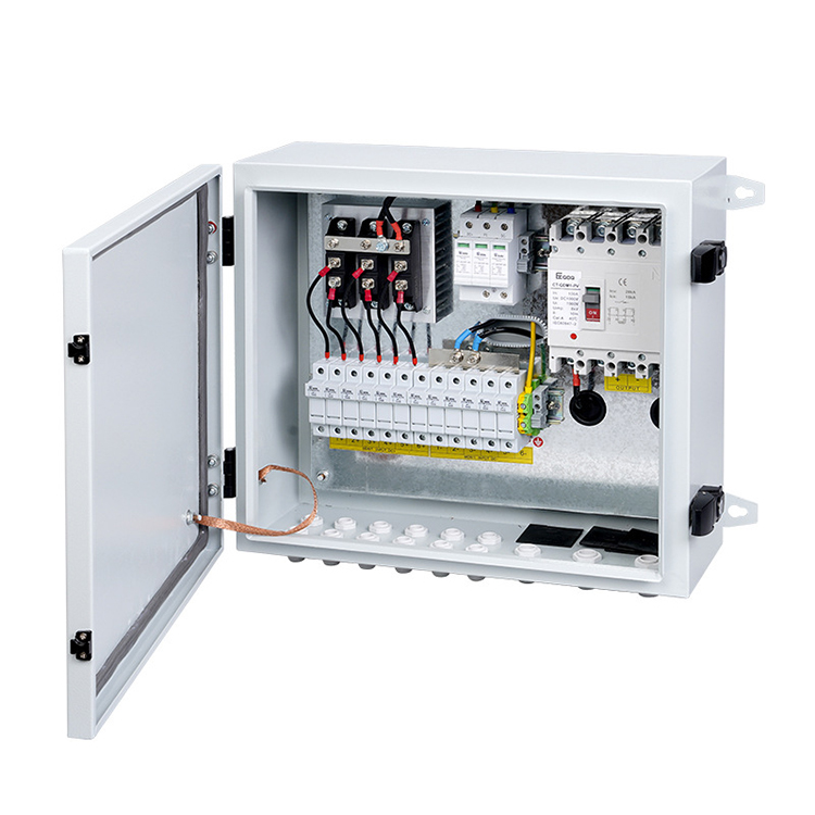 Metal DC photovoltaic combiner box interior reference view
