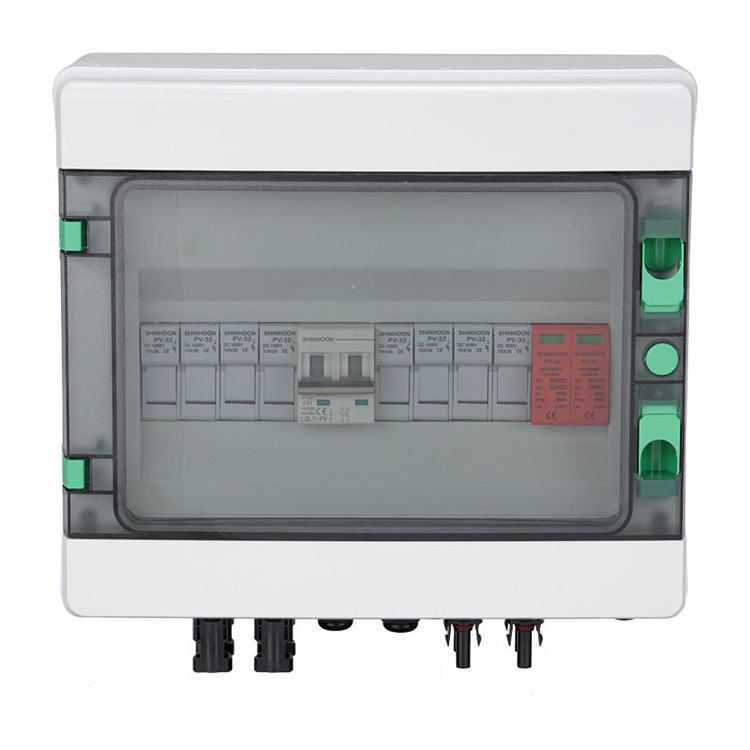 Front view of a plastic DC photovoltaic combiner box reference configuration