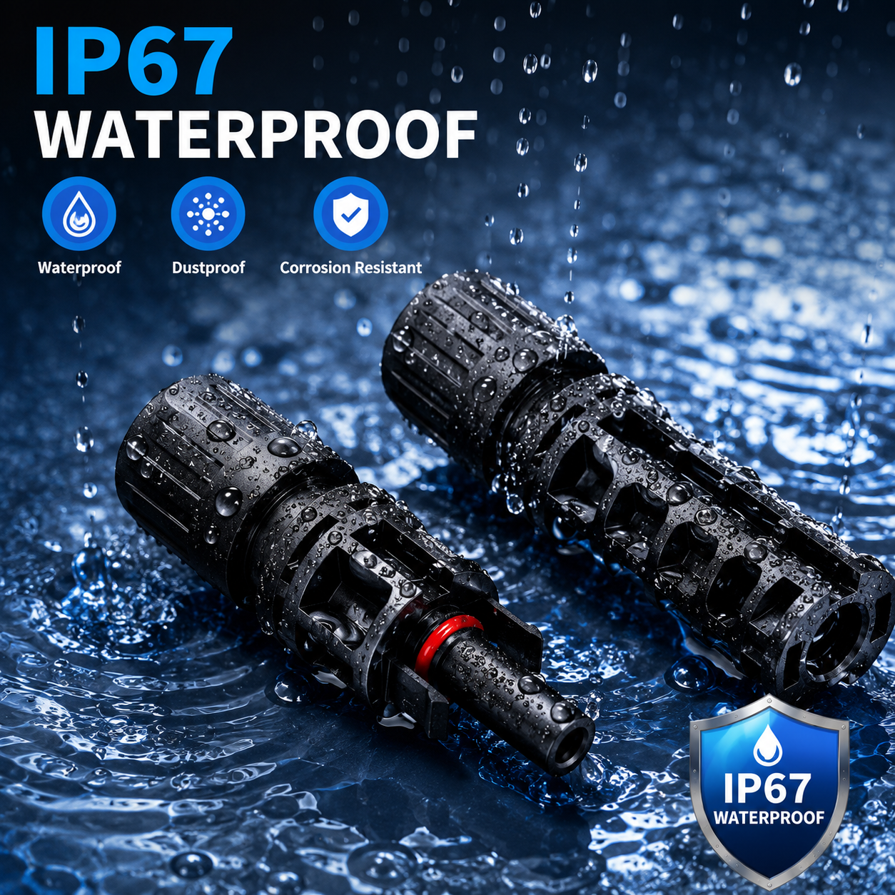 PV-FT-03 IP67 mated connector reference for outdoor solar cable wiring in humid dusty and high-temperature regions